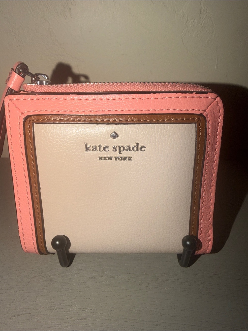 kate spade two-tone pink and cream zip-around wallet